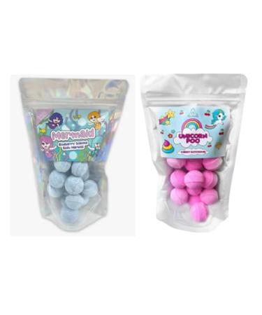 Unicorn Poo and Mermaid Mini Bath Bomb Double Pack. 24 Mini Bath Bombs Total. Ideal Stocking Fillers Advent Calendar Filler. Children's Bath Bombs. Mermaid and Unicorn Double Pack