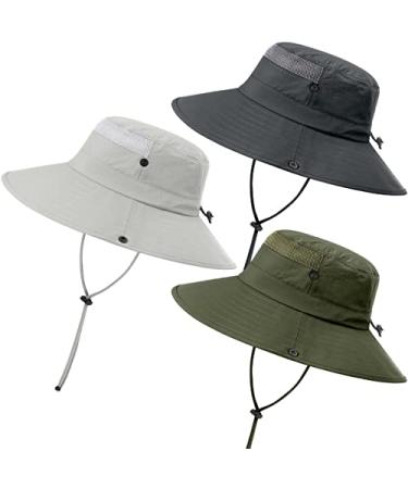 3 Pack Mens Boonie Sun Hat UV Protection Outdoor Bucket Fishing Hat for Hiking Safari & Gardening 3 Pack-dark Grey&light Grey&army Green