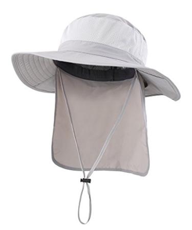 Home Prefer Outdoor UPF50+ Mesh Sun Hat Wide Brim Fishing Hat with Neck Flap Light Gray