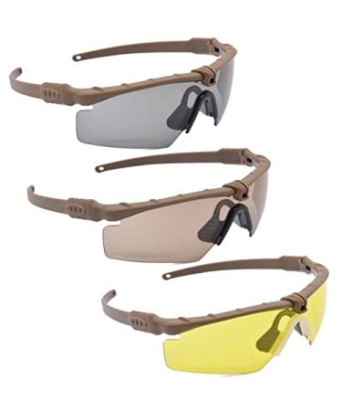 Hdlsina Tactical Eyewear Anti Fog Shooting Safety Glasses for Men Unisex Military Grade Safety Sunglasses Set of 3 Khaki