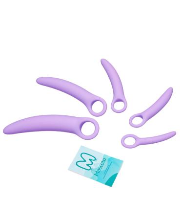 Pelvic Floor Trainer Set by Mascoto 5-Piece Set for Beginners to Advanced Soft Silicone Muscle Dilators Complete with Cotton Travel Pouch