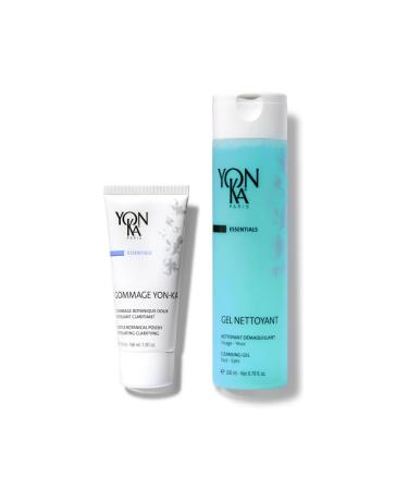 Duo Fra cheur & Peau Parfaite - Gel Nettoyant Moussant Yonka 200ml + Gommage Botanique Yonka 50ml - Nettoie Purifie Exfolie Resserre les Pores - 94% d'Ingr dients Naturels 200 ml & 50 ml