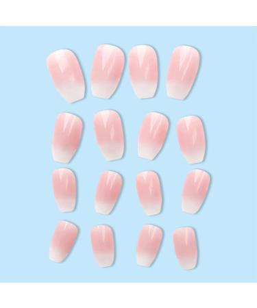 Shop Mouyouglow Short Press On Nails - Ballerina Pink Gradient White Glossy Fake Nails with Glue | Ombre Artificial Fingernails AS3 - International Shipping Available - Buy Online on GoSupps.com