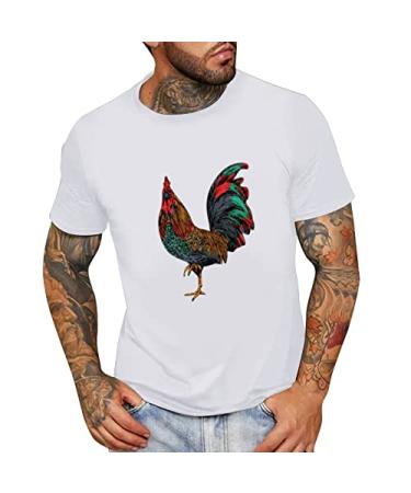 BEUU Mens Short Sleeve T-Shirts, 2022 New Summer Cock Print Crewneck T Shirt Casual Loose Fashion Workout Gym Tee Tops 159- White XX-Large
