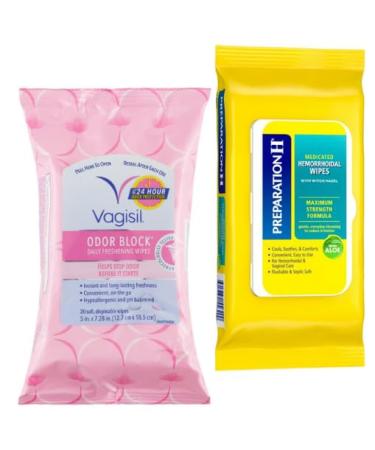 Women's intimate cleaning feminine wash wipes + King Combo QR code (Odor Block & Hemorrhoid Wipes(1 each))