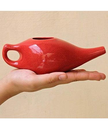 Ancient Impex Ceramic Neti Pot with 5 Neti Salt Sachets - Natural Sinus Infection Relief | Red Crackle Pattern - Buy Online on GoSupps.com