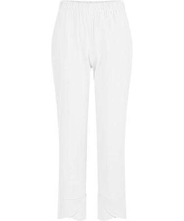 Womens Summer Linen Palazzo Pants High Waist Elastic Relax Fit Yoga Sweatpants - White XX-Large - Buy Online on GoSupps.com