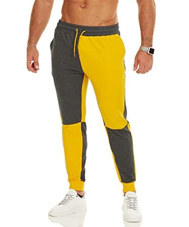 Ouber Men's Stylish Athletic Sweatpants Gym Joggers for Fitness Workout Pants with Pockets Yellow X-Large