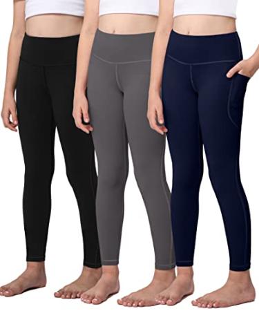 Yoga Active Leggings for Girls with 2 Pockets - Kids Workout Yoga Pants for Athletic Black/Grey/Navy X-Large