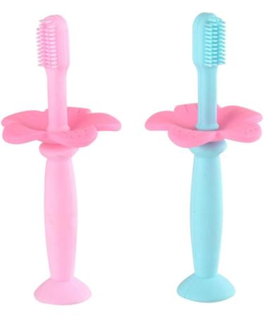 Minkissy 2-Pack Baby Training Toothbrushes for Children - Toddler Oral Care Soft & Safe Brass Toothbrushes in Pink - Buy Online on GoSupps.com