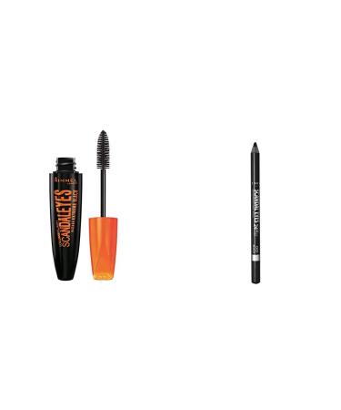 Rimmel Scandaleyes Mascara Extreme Black 0.41 Fl Oz (Pack of 1) & Rimmel Scandaleyes Waterproof Gel Eye Liner Pencil Black Black + Extreme Black Combo (1 Count each)