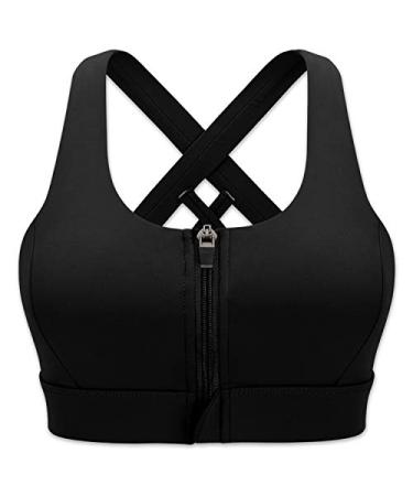 Cordaw Zipper in Front Sports Bra High Impact Strappy Back Support Workout Top 1-zipper Black Medium