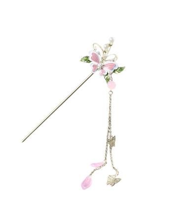Chinese Hair Stick Butterfly Flowers Hair Clips Shiny Rhinestone Hair Chopsticks Metal Hair Sticks Beads Vintage Elegant Hair Sticks for Decorative Hair Solid Hairstyle for Women Girls