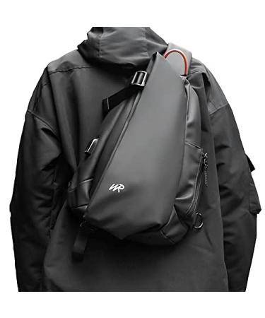 Anti-Theft Crossbody Sling Bag for Men Women Small Backpack One Shoulder Bag Chest Bag Sling Backpack Water Resistant Black-large (Magnetic Strap Buckle)