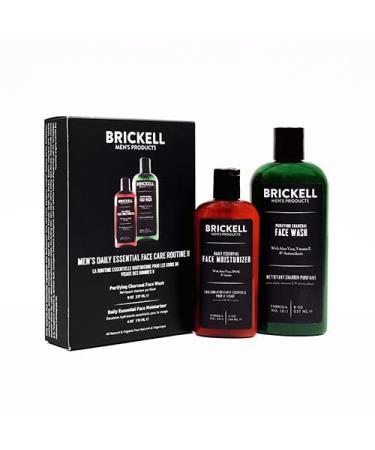 Brickell Men's Daily Essential Face Care Routine II  Purifying Charcoal Face Wash and Daily Essential Face Moisturizer  Natural and Organic  Unscented  Skincare Gift Set