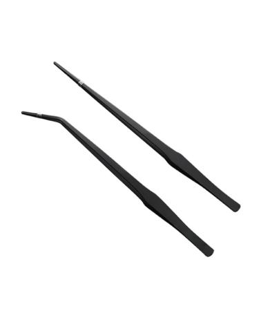 JOCXZI Pack of 2 Aquarium Feeding Tweezers Curved Stainless Steel Curved Tweezers with Anti-Carbon Coating to Prevent Rust Long Reptile Feed Tweezers for Plants Lizards Spiders Snakes (27 cm Black)