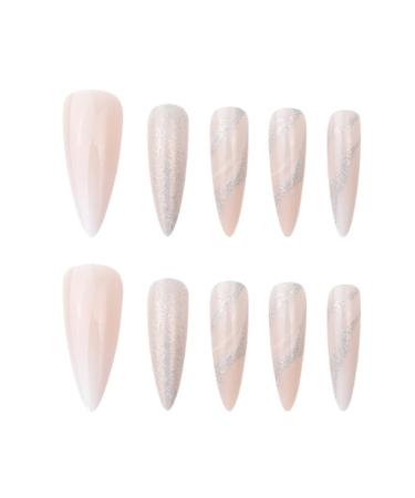 YoYoee Stiletto Luxury False Nails - 24PCS Long Marble & Glitter Acrylic Press-On Nails for Women & Girls - Buy Online on GoSupps.com