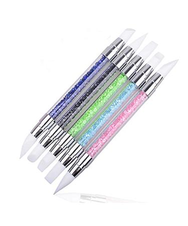 5-pack dual Tiped Silicone Rhinestone Nail Polish Carving Pen Nail Art Sculpture Pen Nail Art Brush Dotting Tools for DIY Nail Art
