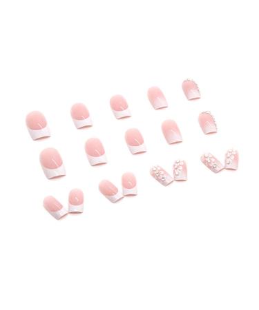 24 Pcs Pink French Tip Press On Nails with White Flower Design - Medium Square Acrylic Fake Nails with Diamonds for Women/Girls - Manicure Set - Buy Online on GoSupps.com
