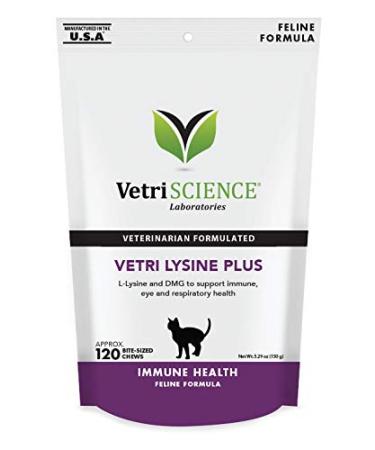 VETRISCIENCE Vetri Lysine Plus DMG Immune Support Treats for Cats and Kittens, 120 Bite Sized Chews