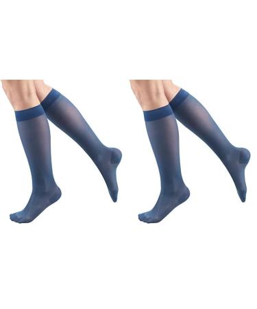 Truform Sheer Compression Stockings 15-20 mmHg Women's Knee High Length 20 Denier Blue 2X-Large (Pack of 2)