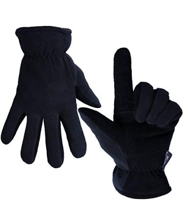 Winter Gloves for Men Women -20F Thermal Deerskin Leather Insulated Work Glove Warm Polar Fleece Heated Heatlok Cotton in Cold Weather Denim-black Large