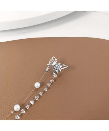 fdsmall Rhinestone Hair Barrettes Pearl Tassel Hair Chain Hair Clips Hairpin Hair Jewelry Hair Accessories for Women Girls (Silver) - Buy Online on GoSupps.com