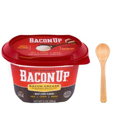 Bacon Up Bacon Grease for Cooking with Mini Spoon - 14 Ounce Tub of Authentic Bacon Fat for Cooking, Frying and Baking - Triple-Filtered for Purity, No Carbs, Gluten-Free and Shelf-Stable 14 Ounce with Mini Spoon