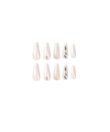 Justotry 24 Pieces Marble Sarg Nails - Brown French Ballerina Art Press-On Nails with Rhinestones & Glue - Medium Coffin Fake Fingernails for Women - Buy Online on GoSupps.com