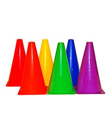 Playscene Training Cones - Set of 6 Multicolored 9" INCH Highly Durable Vinyl Cones (Multicolored Cones)