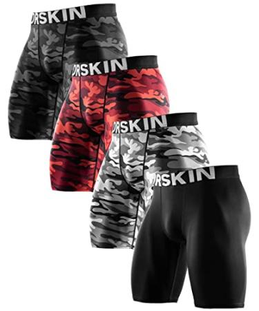 DRSKIN Men's 6 4 3 or 1 Pack Compression Shorts Pants Sports Running Tights Active Baselayer Line (Black+camo-(gray+red+black) 4pack Large