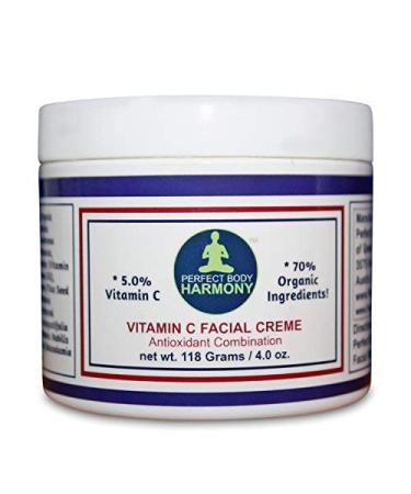Vitamin C Facial Creme. Facial Cream with Natural Ingredients Including 5% Vitamin C and 70% Organic (Organic Aloe Sunflower Coconut Cocoa Jojoba Primrose Rosehip Seed Gotu Kola Dandelion)