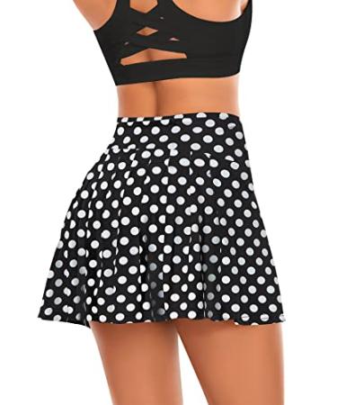 Pleated Tennis Skirts for Women High Waisted Athletic Golf Skorts with Pockets Shorts Running Workout Clothes Polka Dots Black Medium