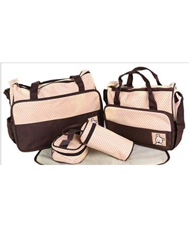 Multi-function 5-Piece Mummy Baby Diaper Nappy Changing Tote Shoulder Handbag Messenger Bag Light Weight with Bottle Bag Changing Mat Zipper Diaper Bag and Changing Mat Coffee