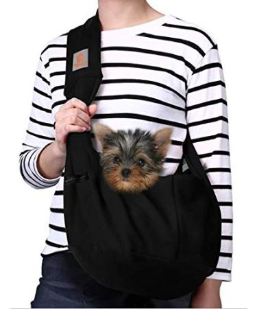 TOMKAS Dog Sling Carrier for Small Dogs Puppy Carrier for Small Dogs Black Adjustable strap & zipper pocket