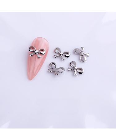 10pcs Nail Art Ribbon Bow Studs Silver Golden Metal 3D Butterfly Charms Nail Decoration Manicure DIY Design Accessories (8029)