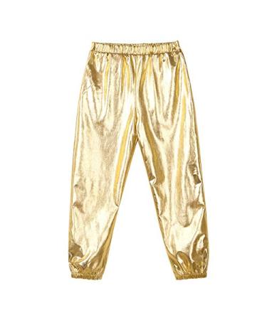 Yeeye Kids Girls Boys Shiny Metallic Dance Harem Pants Gymnastics Athletic Leggings Hip Hop Dancewear Gold 8 Years