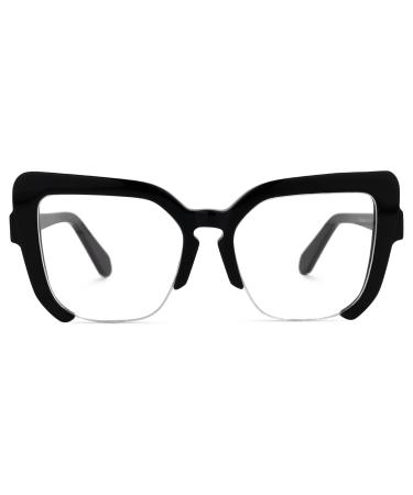 Zeelool Vintage Cat Eye Semi-rimless Glasses Frame for Women with Non-prescription Clear Lens Valencia ZWA785041 Zwa785041-03 Black Clear Lens
