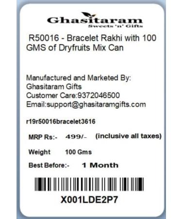 Ghasitaram Gifts Rakhi for Brother Rakhis Online - R50016 - Bracelet Rakhi with 100 GMS of Dryfruits Mix Can Rakhi Set with 100 gms of Dryfruits Mix Can - Buy Online on GoSupps.com
