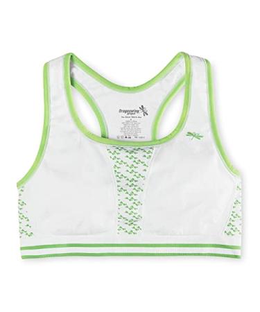 Dragonwing Seamless Girls Racerback Sports Bras for Teen & Tweens (Quick Dry, Training Bra, Activewear for Girls) White With Lime 12