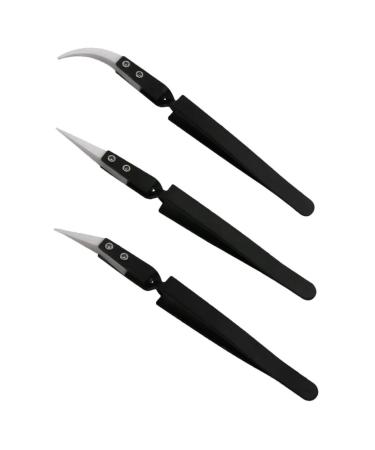 Doitool 3 pieces of conductive industrial curved magnetic reverse-lock precision for straight jewelry practical coils Static lace rustproof clamping tips salon steel tweezers The