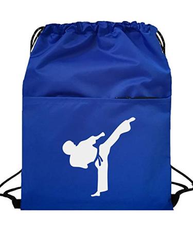 Kunzite Luminous Taekwondo Gym Drawstring Bags Martial Arts Mesh Bag Portable Fitness Double Shoulder Backpack for Karate Blue