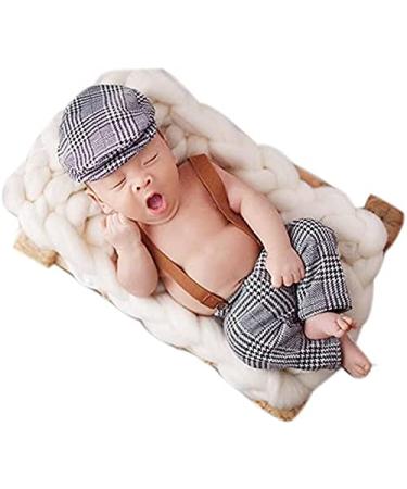 Gwwfe Newborn Photography Props Baby Boy Girl Photo Shoot Outfits Knitted Crochet Costumes Cap & Rompers Grey
