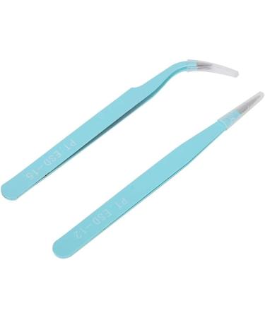 Stainless Steel Nail Art Tweezers Anti Static Straight Curved Head Accurate Manicure Picking Rhinestone Metal Accessory Pick Up Durable and Exquisite (Blue) - Buy Online on GoSupps.com