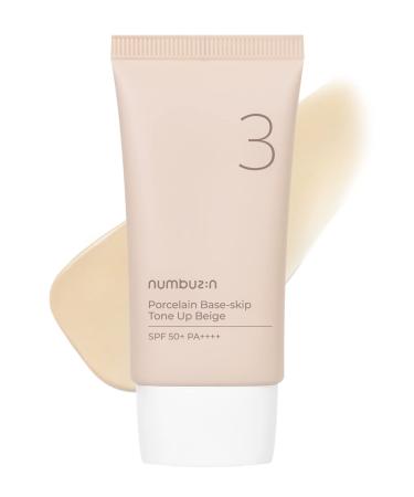 numbuzin No.3 Porcelain Base-skip Tone Up Beige 1.69fl oz/ 50ml | 3-in-1, Tinted Moisturizer, Sunscreen, Powder, Evens out Skin Tone, tone up cream, Natural