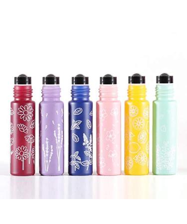 6 Pcs 10ml Glass Roll On Bottles - Stainless Steel Roller Balls - Golden Aluminum Lid - Printed Flower Design - Travel Size Container - Buy Online on GoSupps.com