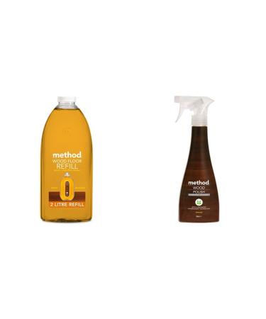 Method Wood Floor Cleaner Almond 739ml (Pack of 1) & Wood Polish Spray Floor Cleaner For Wood Almond 354 ml 2 Litres + Wood Polish Spray