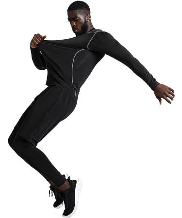 BUYJYA Men's Compression Athletic Set - 5 Pcs Workout Clothes for Gym, Valentine's Day Gift - Black Large - Buy Online on GoSupps.com