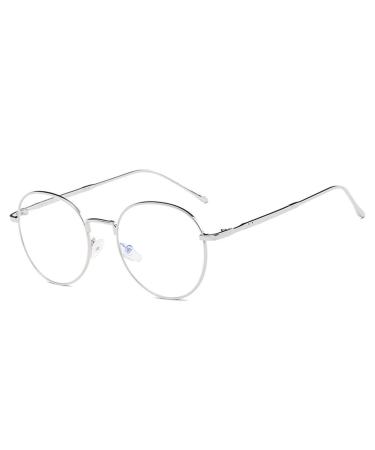 DAUCO Unisex Blue Light Filter Glasses Computer Glasses Retro Sixties Style Round Metal Glasses Women Men Silver