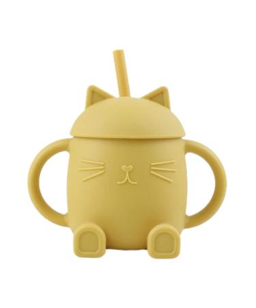 Silicone Baby Sippy Cup with Straw  Lid  Cute Sitting Cat 8 oz. Tumbler  Early Learning Transition for Babies and Toddlers  Spill Proof and Leak Resistant  yellow